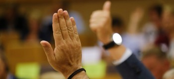 Voting hands in parliament