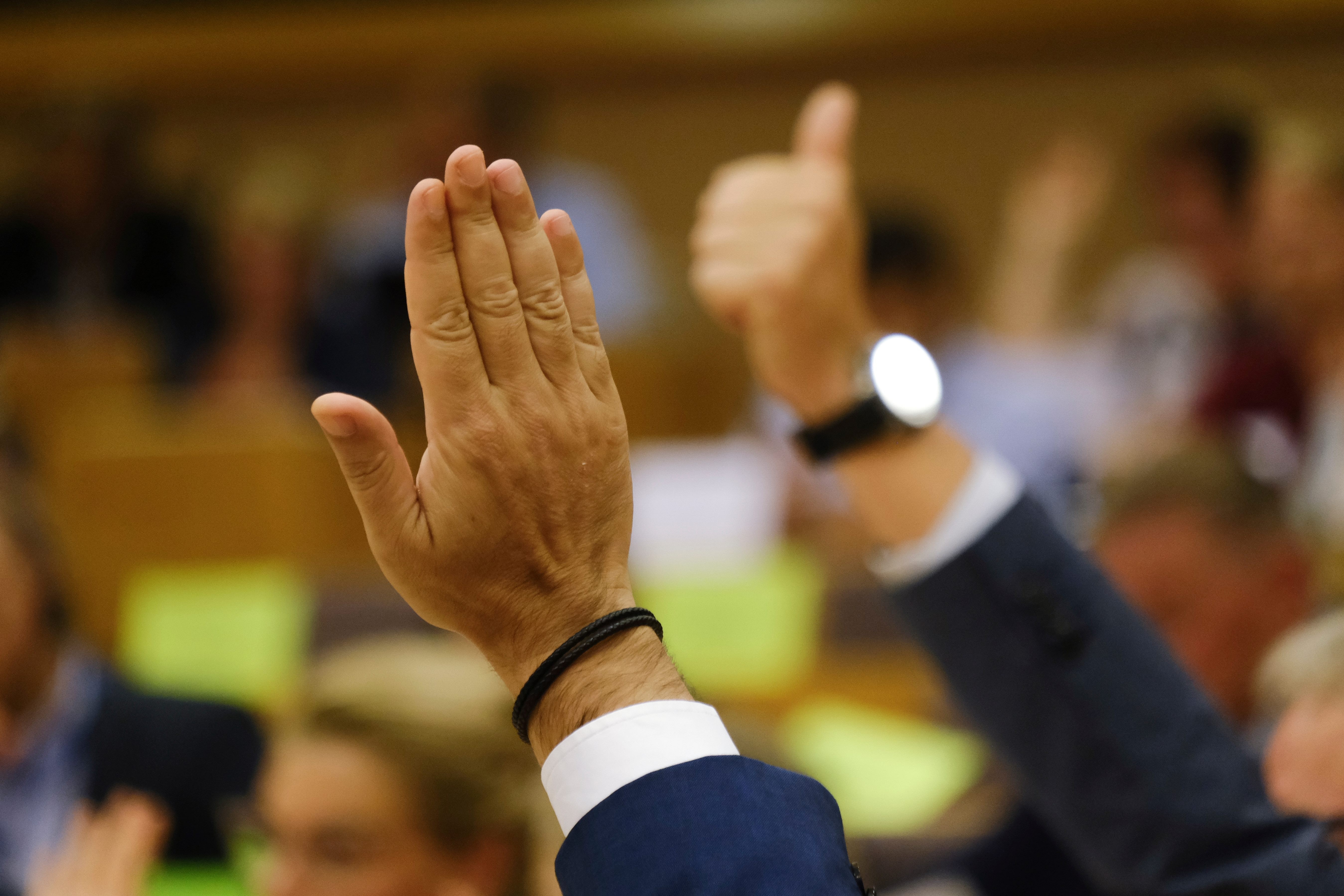 Voting hands in parliament